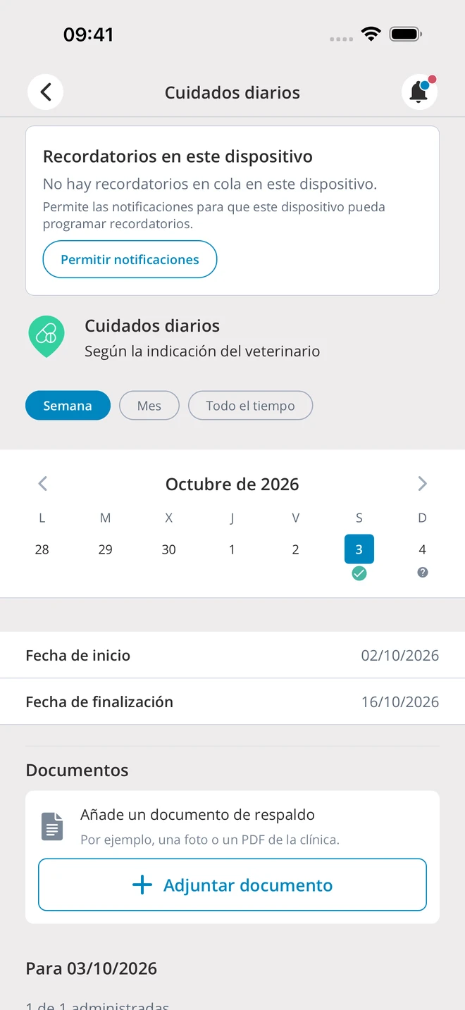 Horario de medicación y registro de tomas