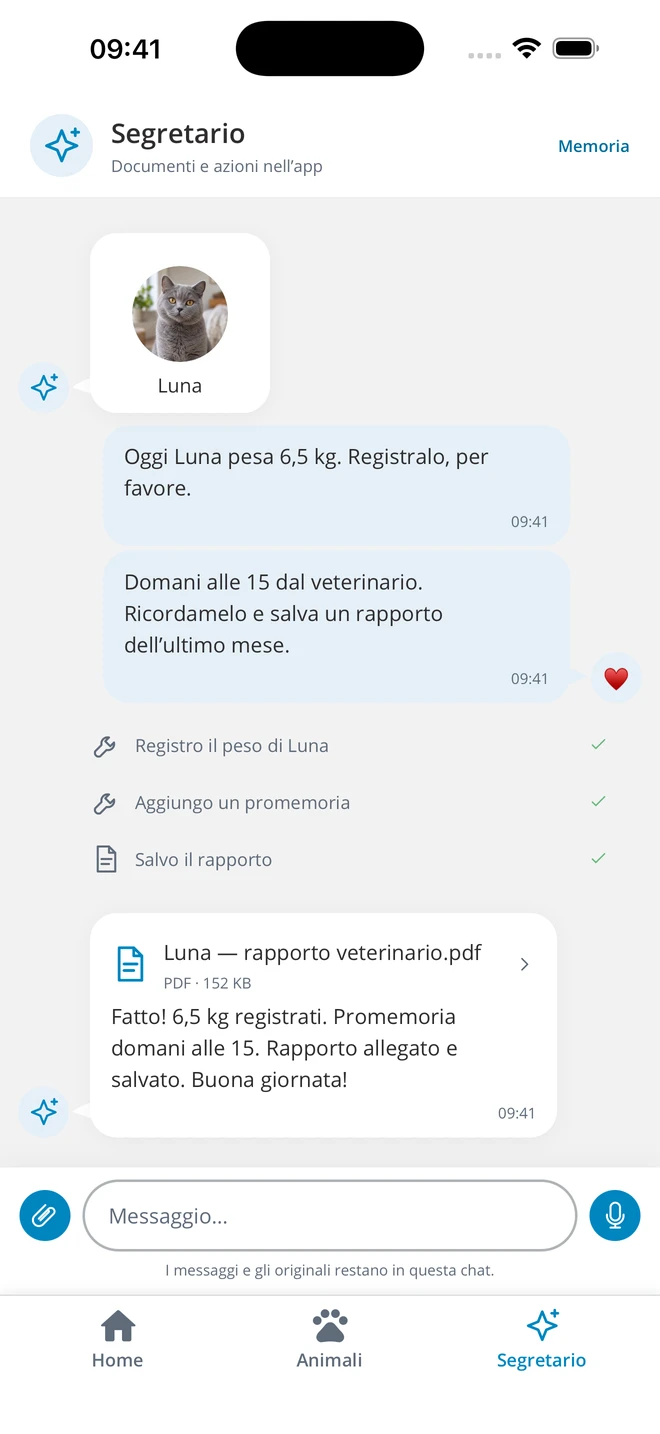 Messaggi e registrazioni salvate in Segretario — dati dimostrativi