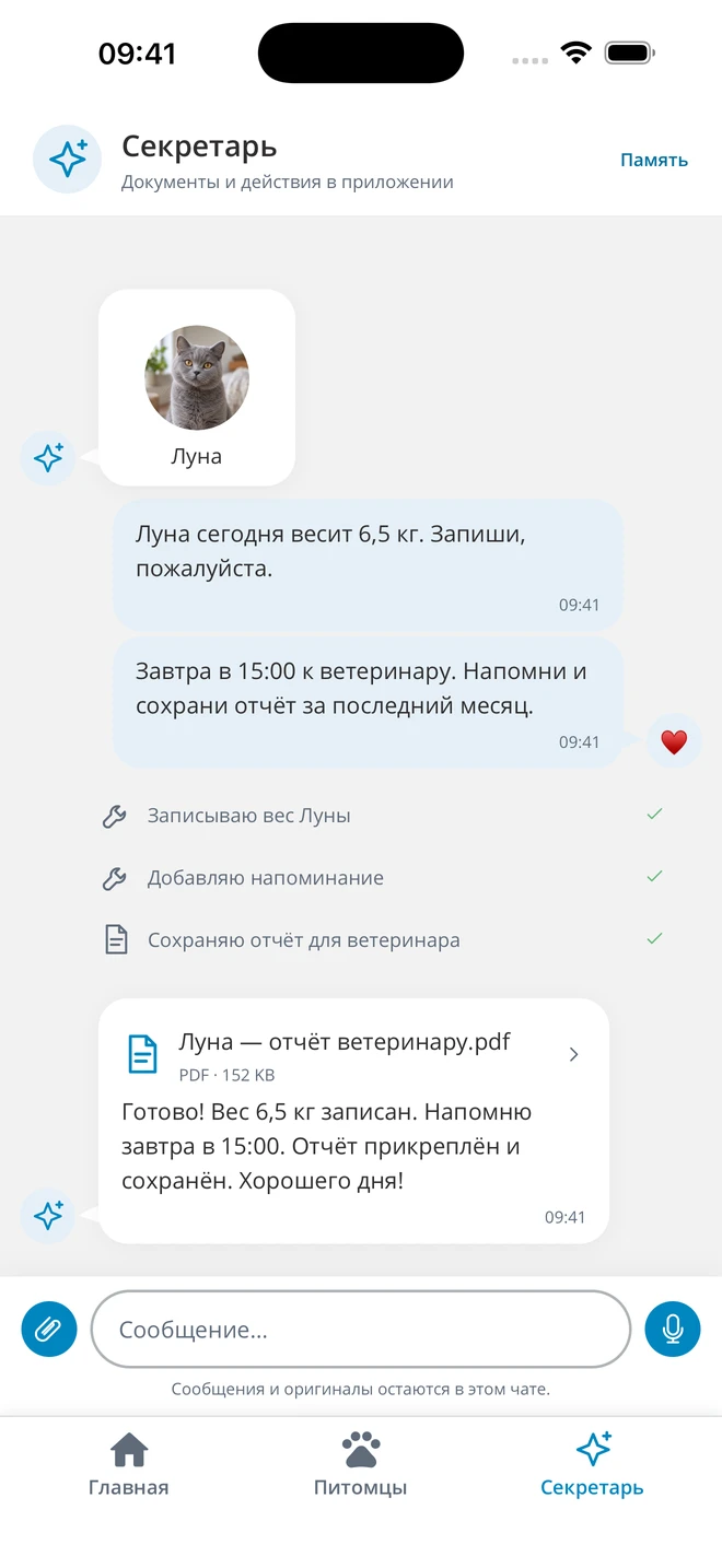 Сообщения и сохранённые записи в Секретаре — демоданные
