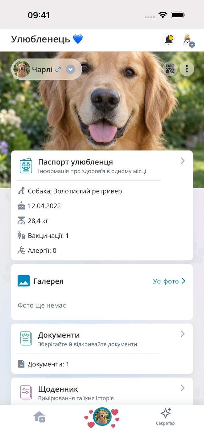 Профіль улюбленця з паспортом і документами — демодані